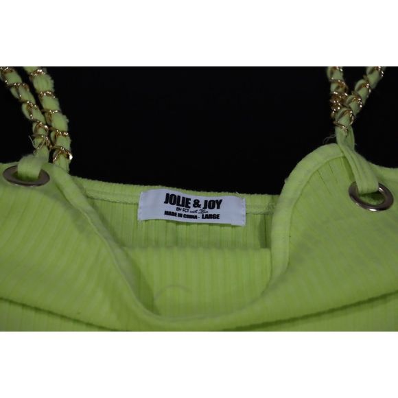 Women's Large Neon Lime Greenish-Yellow Sexy Chain Strap Mini Dress - Picture 3 of 3